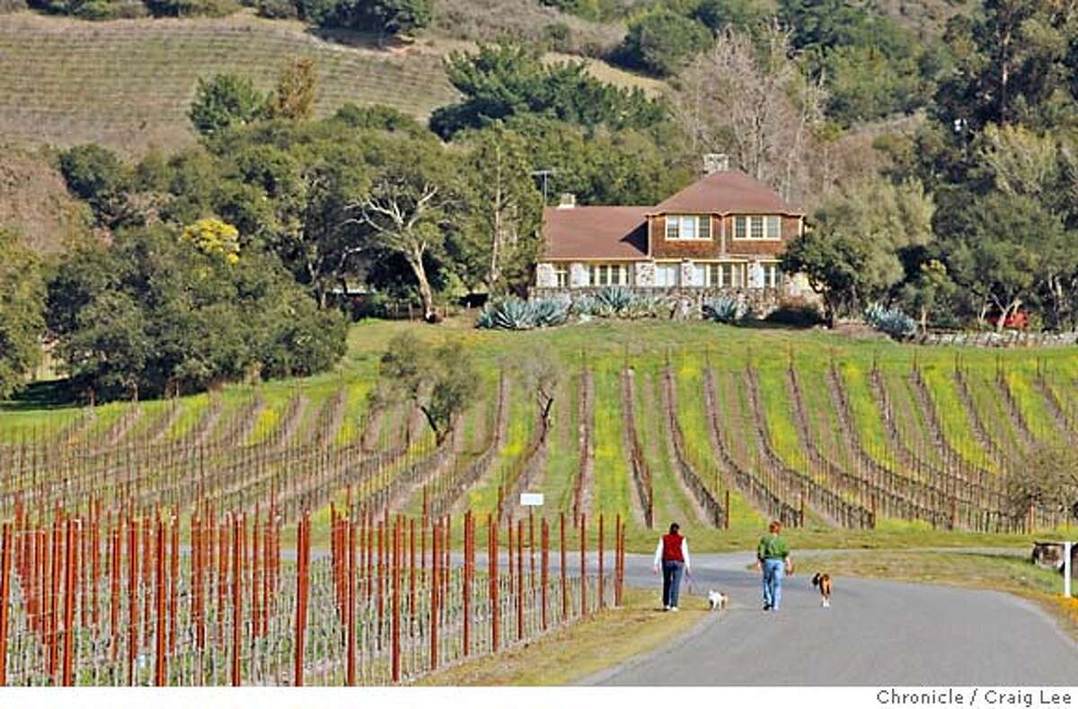 Photo of the Gundlach Bundschu vineyard with home of Mary Bundschu, the matriarch, in the background. She passed away last July 2006. It now serves as the adminstrative office for the winery. 