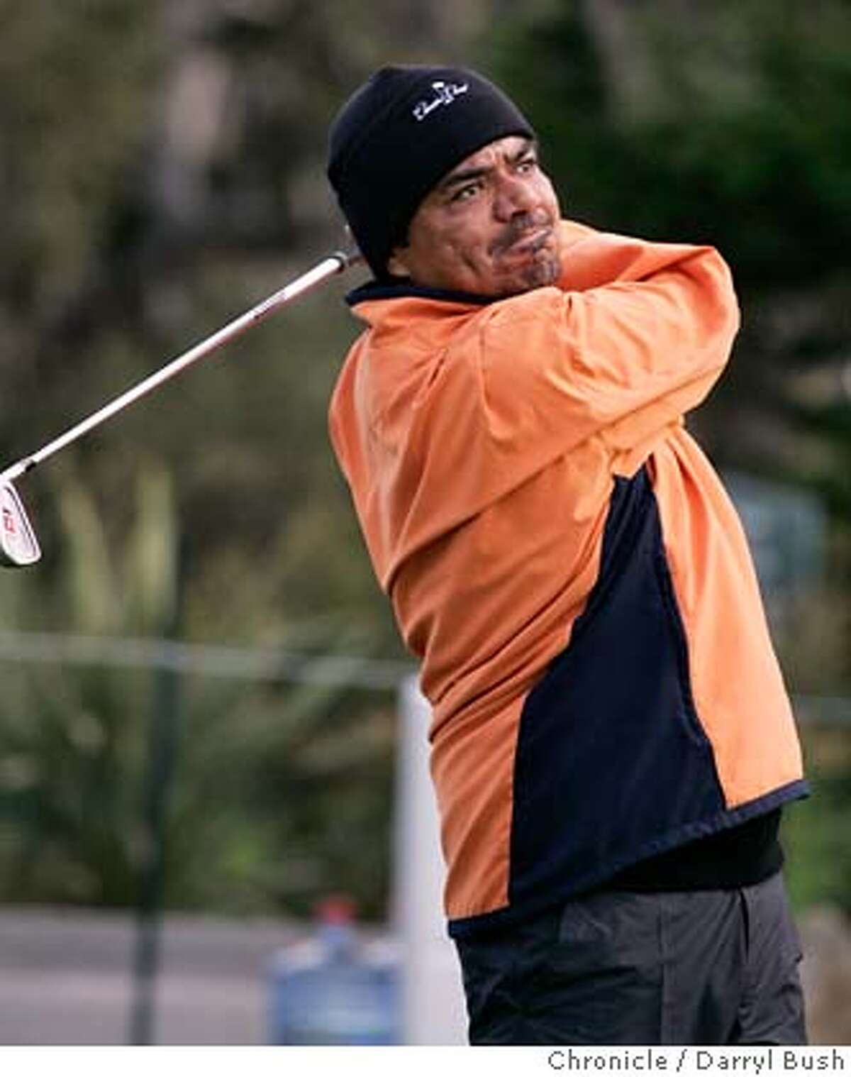 AT&Tgolf_0009_db.JPG Actor George Lopez hits his tee shot on the 17th hole at Pebble Beach, during a Tuesday practice round for the 2007 AT&T Pebble Beach National Pro-Am at Pebble Beach Golf Links in Pebble Beach, CA, on Tuesday, February, 6, 2007. photo taken: 2/6/07 Darryl Bush / The Chronicle ** (cq) MANDATORY CREDIT FOR PHOTOG AND SF CHRONICLE/ -MAGS OUT