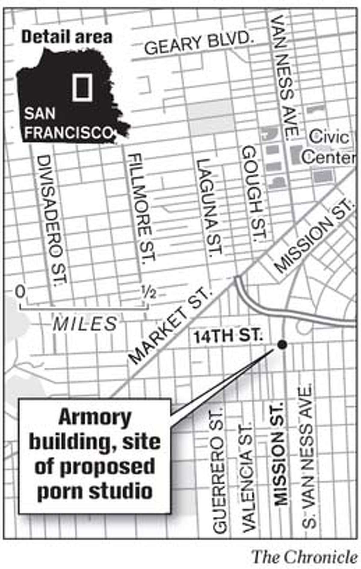 Armory building, site of proposed porn studio. Chronicle Graphic