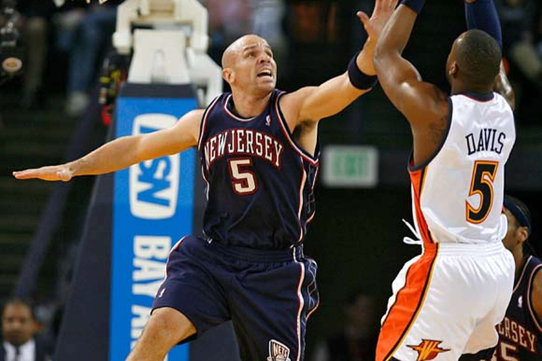 Jason Kidd of the New Jersey Nets attempts a jumpshot over the
