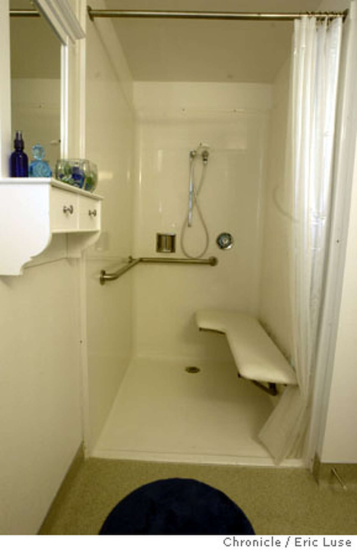 universal_059_el.JPG Universal bathroom includes a shower that is at the same floor level for wheelchair use Grand opening of the first all-universal-design affordable housing complex in the nation. (Universal design follows a set of principles intended to make a space accessible and safe for seniors and handicapped -- grab bars, shorter counters, wide doorways, etc.) We get a tour at 11 am with Susan Friedland (executive director) and/or Kevin Zwick (director of housing development).Thoughts on photos include some of residents living there, also a wider shot or two that show the complex and how it looks, how it's laid out etc. Story is a news/feature, but some photos could run in the future with a story that a freelancer is working up on affordable housing Event on 7/13/05 in Berkeley Eric Luse / The Chronicle