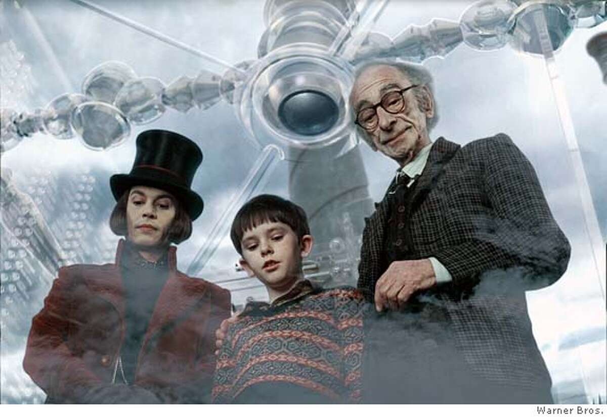 Inside the great glass elevator are JOHNNY DEPP as Willy Wonka; FREDDIE HIGHMORE as Charlie Bucket and DAVID KELLY as Grandpa Joe in Warner Bros. Pictures� fantasy adventure �Charlie and the Chocolate Factory.� PHOTOGRAPHS TO BE USED SOLELY FOR ADVERTISING, PROMOTION, PUBLICITY OR REVIEWS OF THIS SPECIFIC MOTION PICTURE AND TO REMAIN THE PROPERTY OF THE STUDIO. NOT FOR SALE OR REDISTRIBUTION.