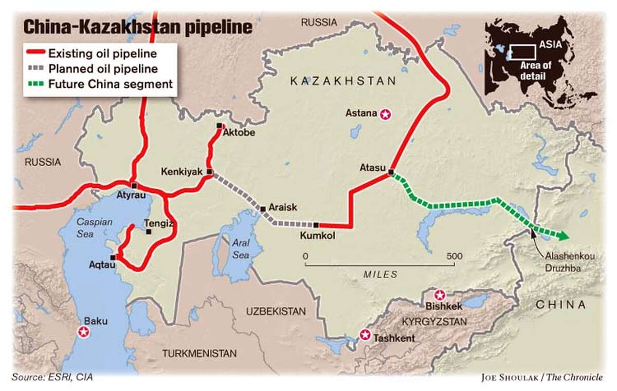 China-Kazakhstan Pipeline. Chronicle graphic by Joe Shoulak