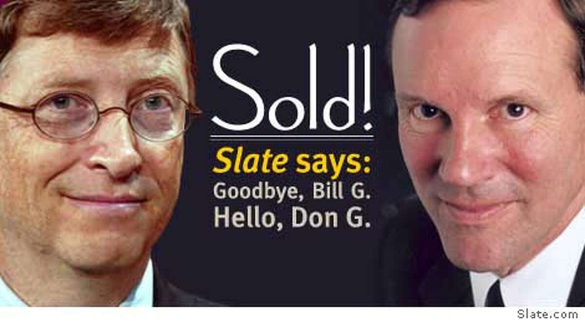 The sale is announced on the Slate Web site with photos of Microsoft's Bill Gates and the Post's Don Graham. Image courtesy of Slate.com