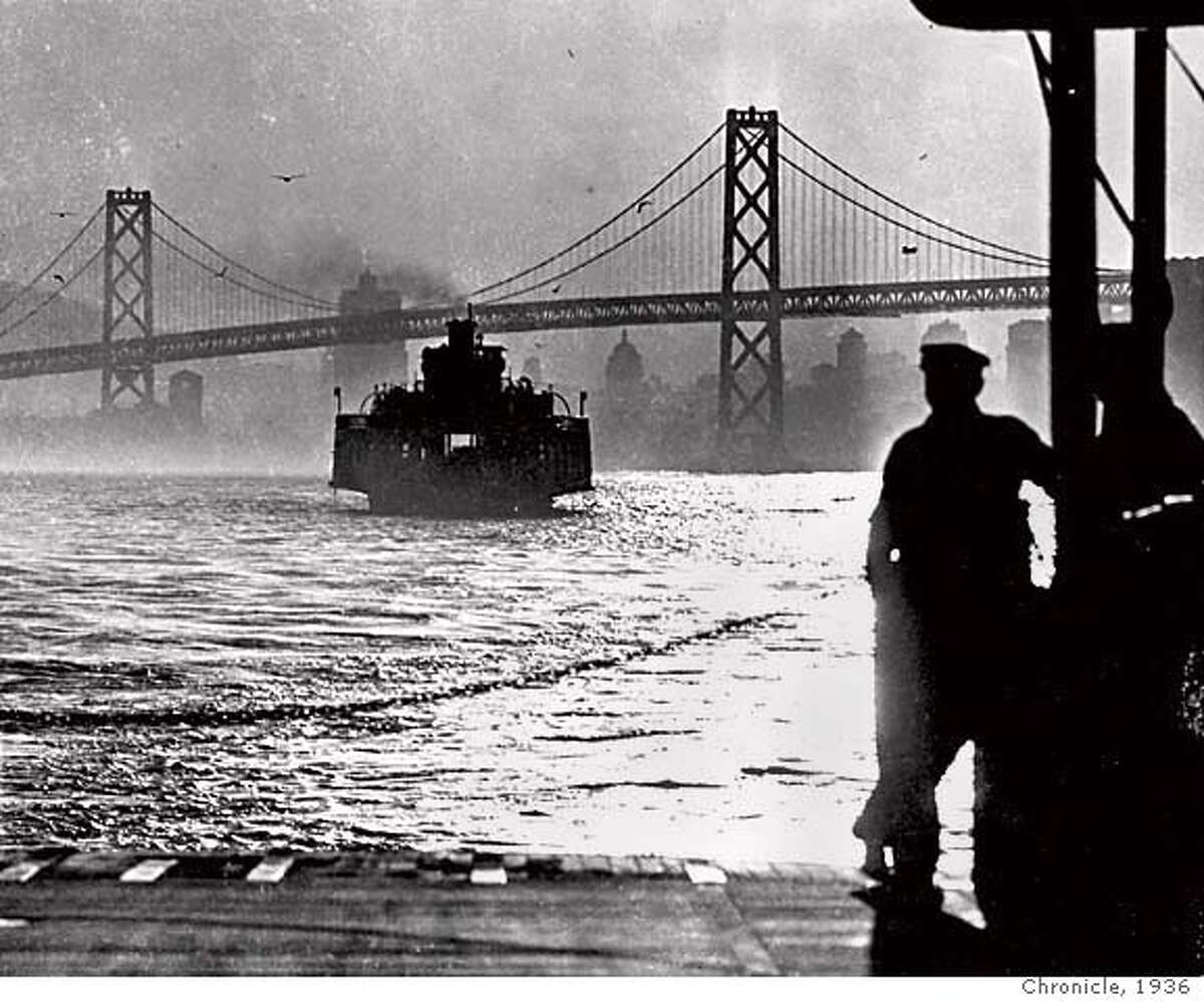 The San Francisco-Oakland auto ferry on the eve of the opening of the Bay Bridge, 1936.
