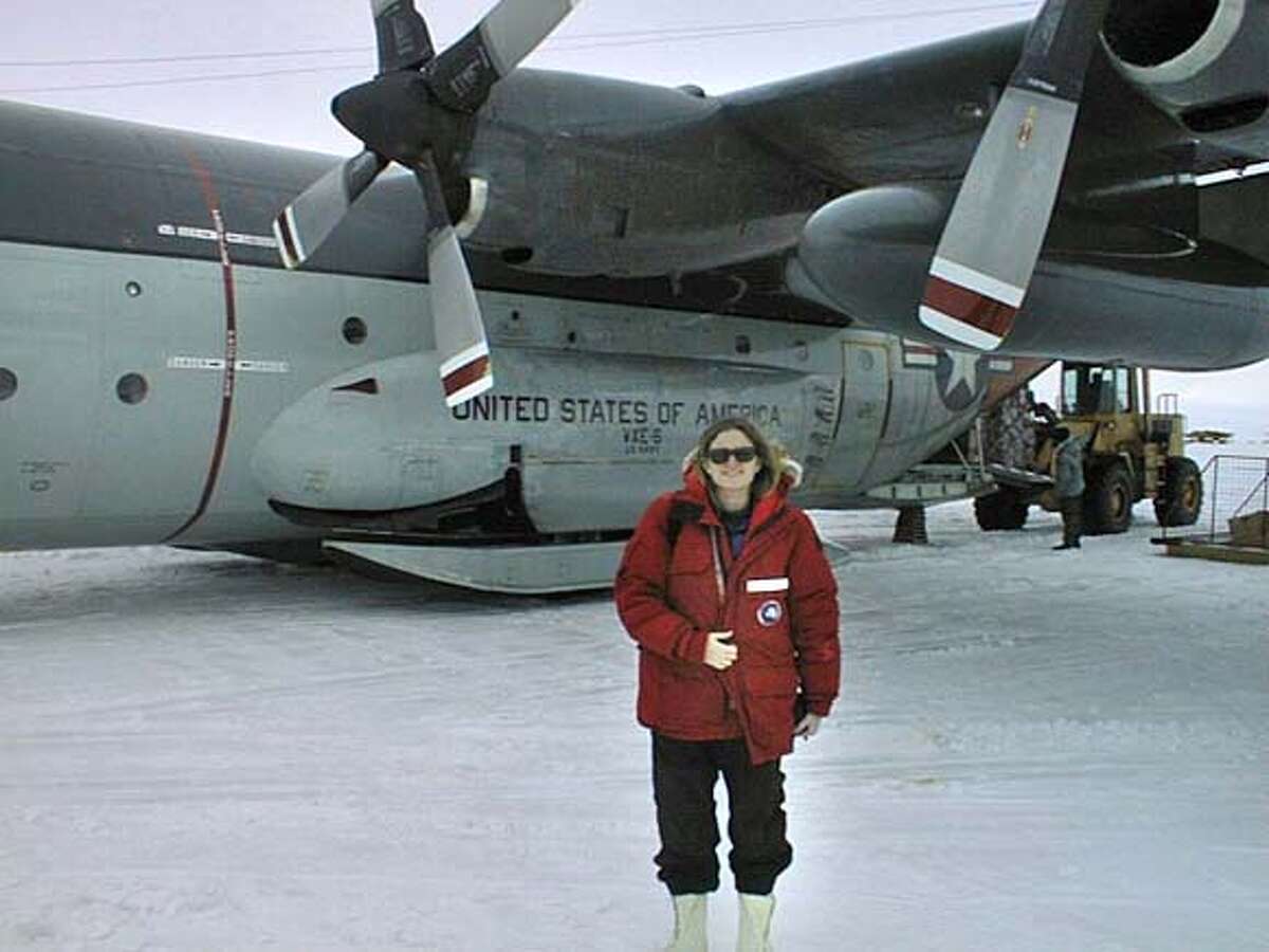 Photo of scientist Luann Becker in Antarctica.