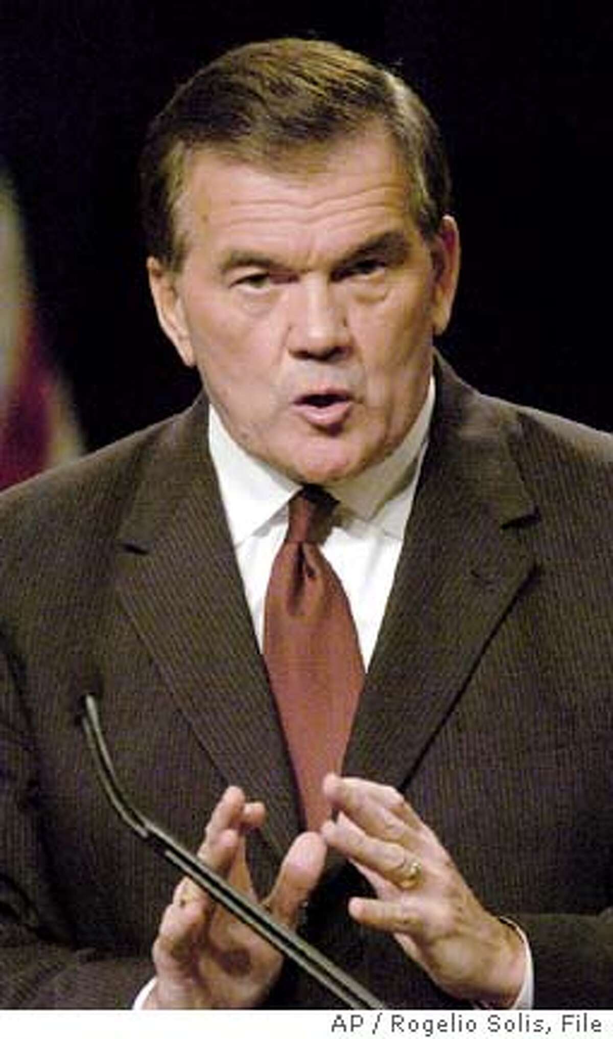 Homeland Security Secretary Tom Ridge addresses the Association, Friday, Nov. 19, 2004, in New Orleans, La. Ridge spoke on homeland security from a governor's perspective. Ridge is a former governor. (AP Photo/Rogelio Solis)