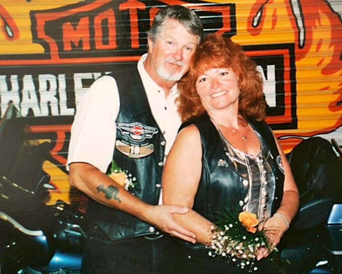 rader157_cs.jpg Event on 11/10/04 in Windsor. Copy photo of Howard and Cherie Radar provided by Cherie Rader. Photo taken at the Las Vegas Harley Davidson dealership, where they were married August 18, 2003. Cherie Rader was shot and badly injured in her Windsor home. Her husband, Howard Rader, a retired sheriff's deputy, and her sister, Carolyn Day, were killed. The assailant was her own son, Chris Topper, who then turned the gun on himself. The rampage in Sonoma County took place less than a year ago. Since then, Cherie Rader has undergone multiple surgeries, endured physical therapy and psychological counseling. She doesn't blame her son. She blames a system that she says failed him. As she started to pick up the pieces of her shattered life, she began to study the mental illness that plagued her son. Photo courtesy Cherie Rader MANDATORY CREDIT FOR PHOTOG AND SF CHRONICLE/ -MAGS OUT Metro#Metro#Chronicle#11/15/2004#ALL#5star#a9#0422462222