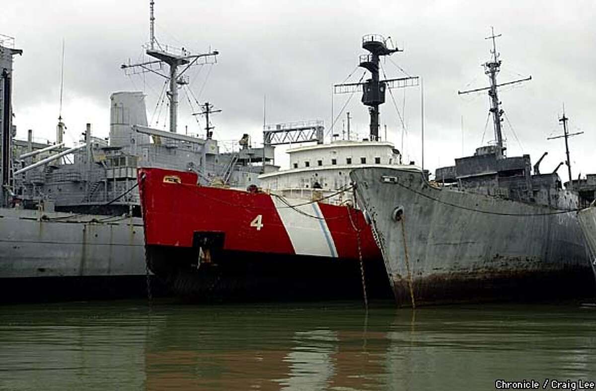 Photo of the USS Glacier ship renovation located in the Suisun Bay Reserve Fleet, Benicia. It's #4, the ship inthe center painted red because it was last with the Coast Guard. Photo by Craig Lee/San Francisco Chronicle