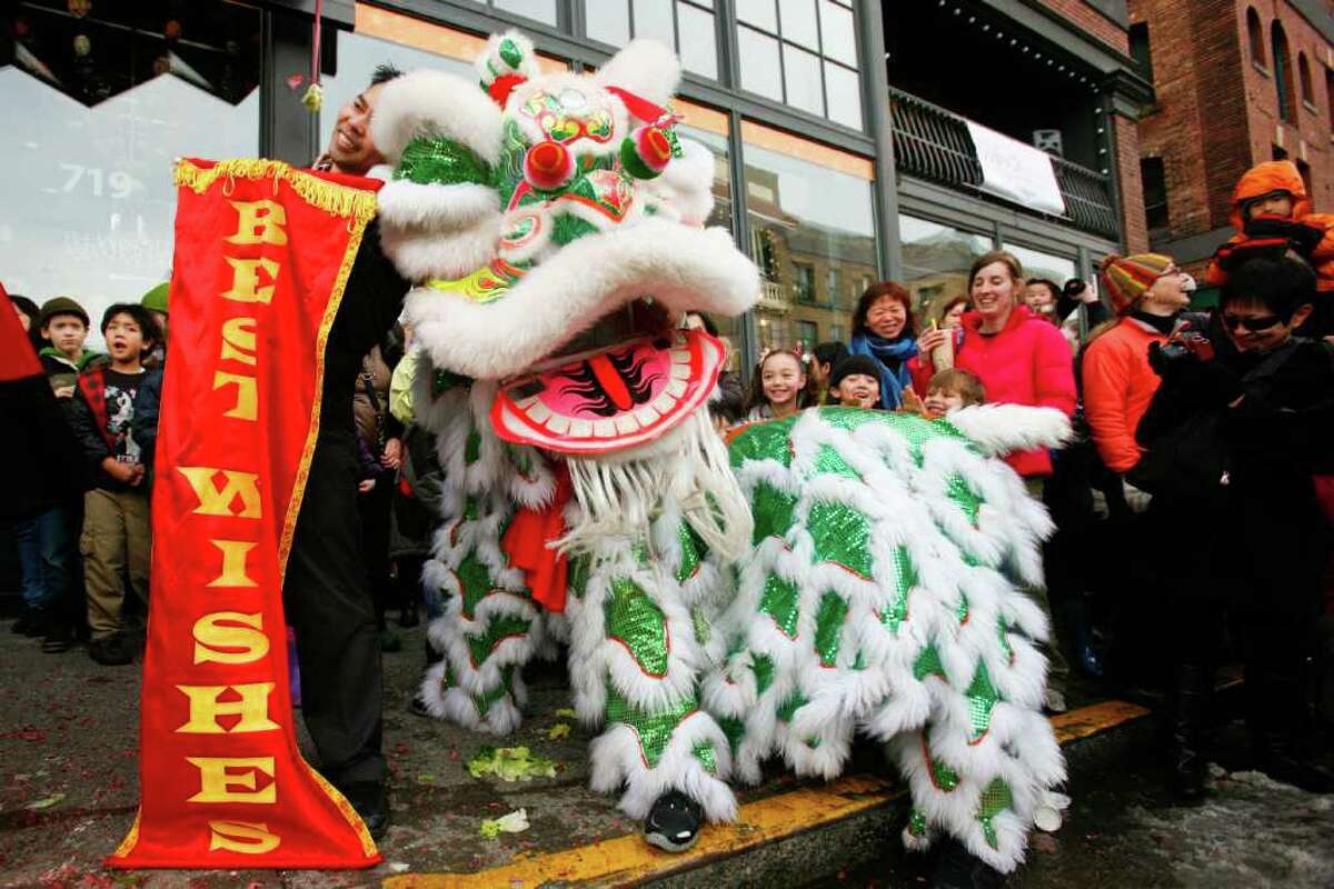 A lion during the end of a traditional Chinese Lion Dance on Saturday, Jan. 21, 2012. (Photo by Lindsey Wasson)