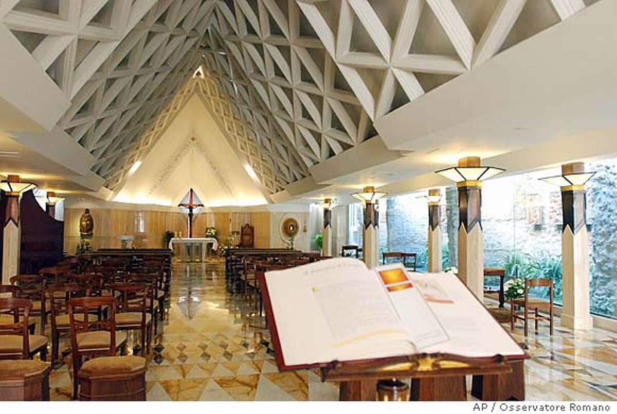 A photo made available by the Vatican newspaper L'Osservatore Romano showing the church inside the Domus Sanctae Marthae at the Vatican, Monday, April 11, 2005. The Domus Sanctae Marthae is the hotel-residence that will house all 115 Cardinals during next week's conclave to elect the future Roman Catholic pontiff. (AP Photo/Osservatore Romano, ho)