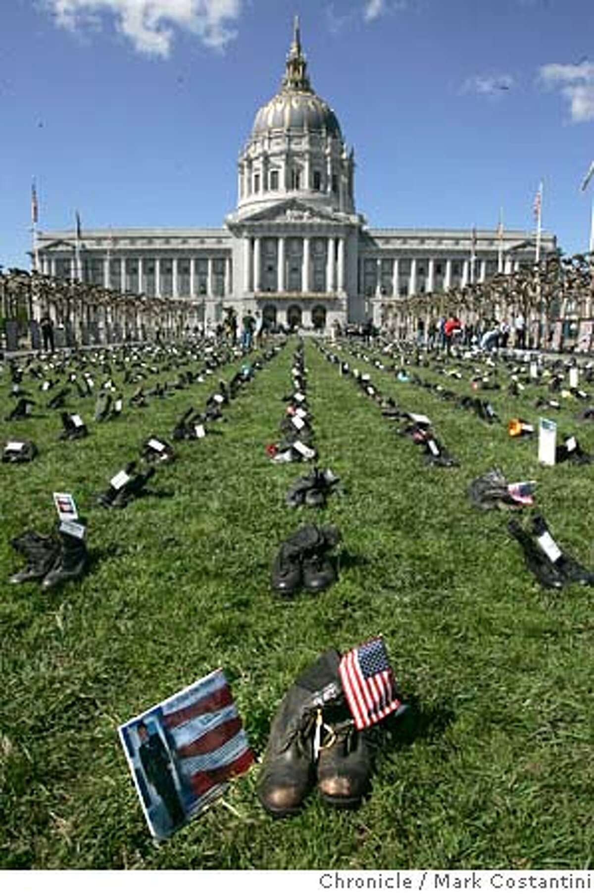 SAN FRANCISCO / Empty boots are silent testament to war's toll / Each