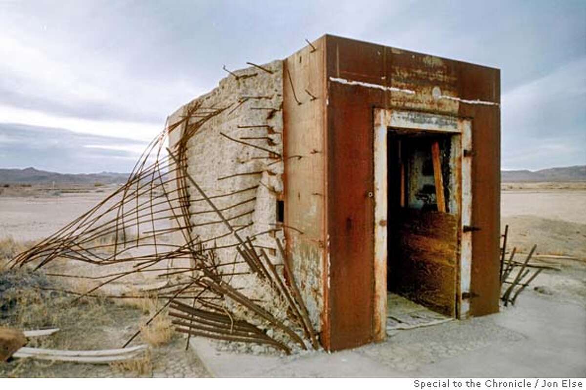 Bank vault left standing in a southern Nevada desert after nuclear test explosion in 1957.