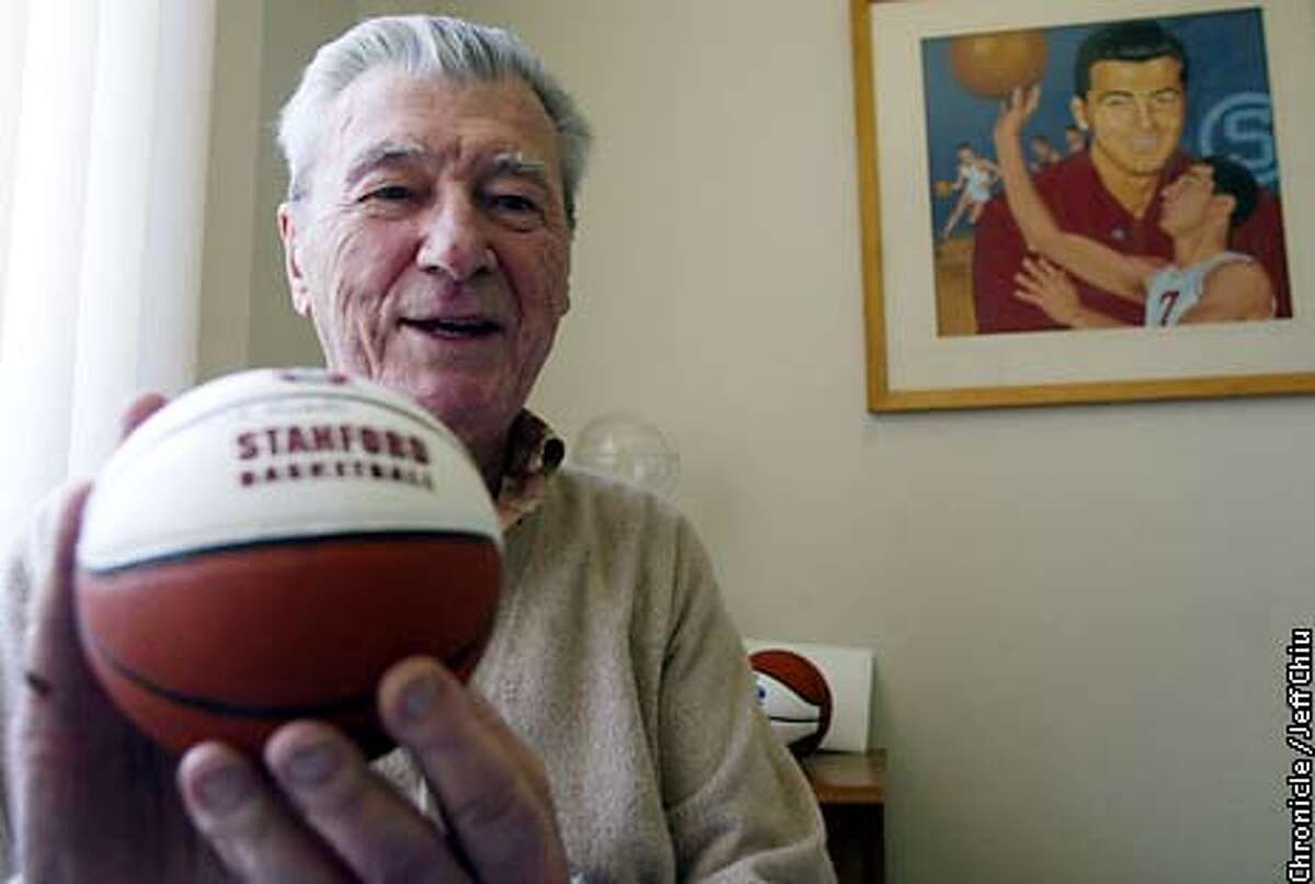WHEREAREXXB-C-07JUN02-SP-JC-- Basketball hall of famer Hank Luisetti, Stanford class of 1938, recalls some of his basketball and personal memories at his home in Foster City on Friday afternoon. Photo by Jeff Chiu/The Chronicle