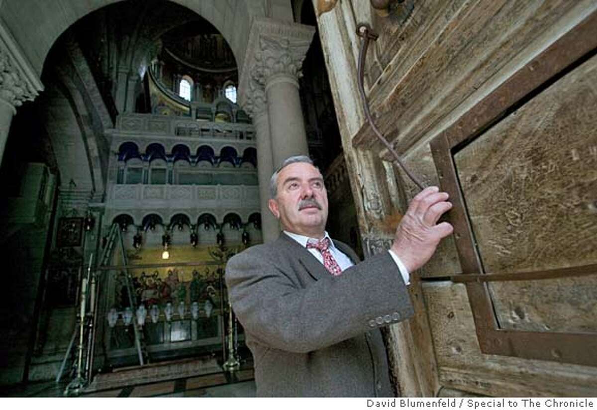March 22, 2005: Jerusalem, Israel: Wajeeh Y. Nuseibeh, Custodian and Door-Keeper of the Church of the Holy Sepulchre opens the door of the church every day. Photo by David Blumenfeld/Special to The Chronicle