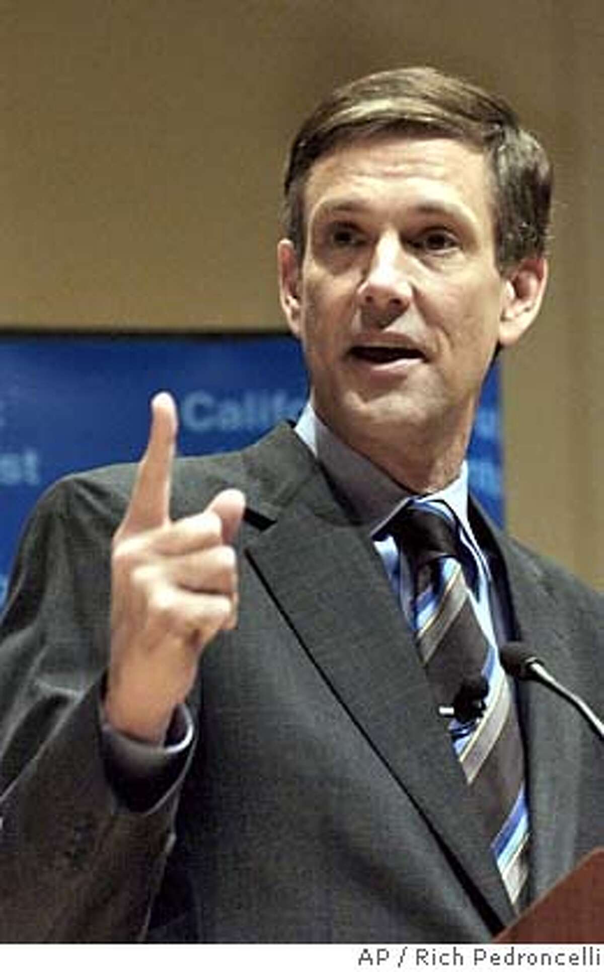 State schools chief Jack O'Connell gestures while giving his State of Education speech in Sacramento, Calif., Monday, Jan. 24, 2005. O'Connell said funding for public education is "bottoming out" and said he will focus on increasing state money for schools. (AP Photo/Rich Pedroncelli) Ran on: 01-25-2005 Jack OConnell