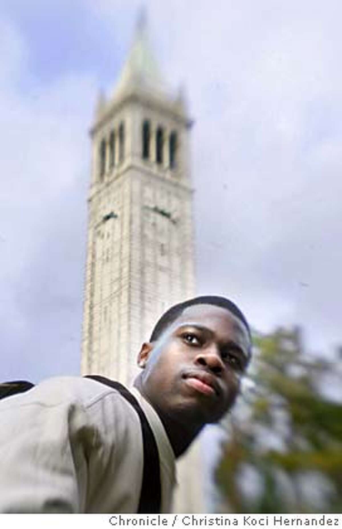 affirmative068_ckh.jpg Picture of Obi Amajoyi, a Berkeley student, on campus. Its for a story on black students at Berkeley and other universities.U.C. Berkley fourth year student Obi Amajoyi is a perfect example of what educators and politicians from Sacramento to Washington D.C. want when debating the need to get more African Americans into top universities. .CHRISTINA KOCI HERNANDEZ/CHRONICLE
