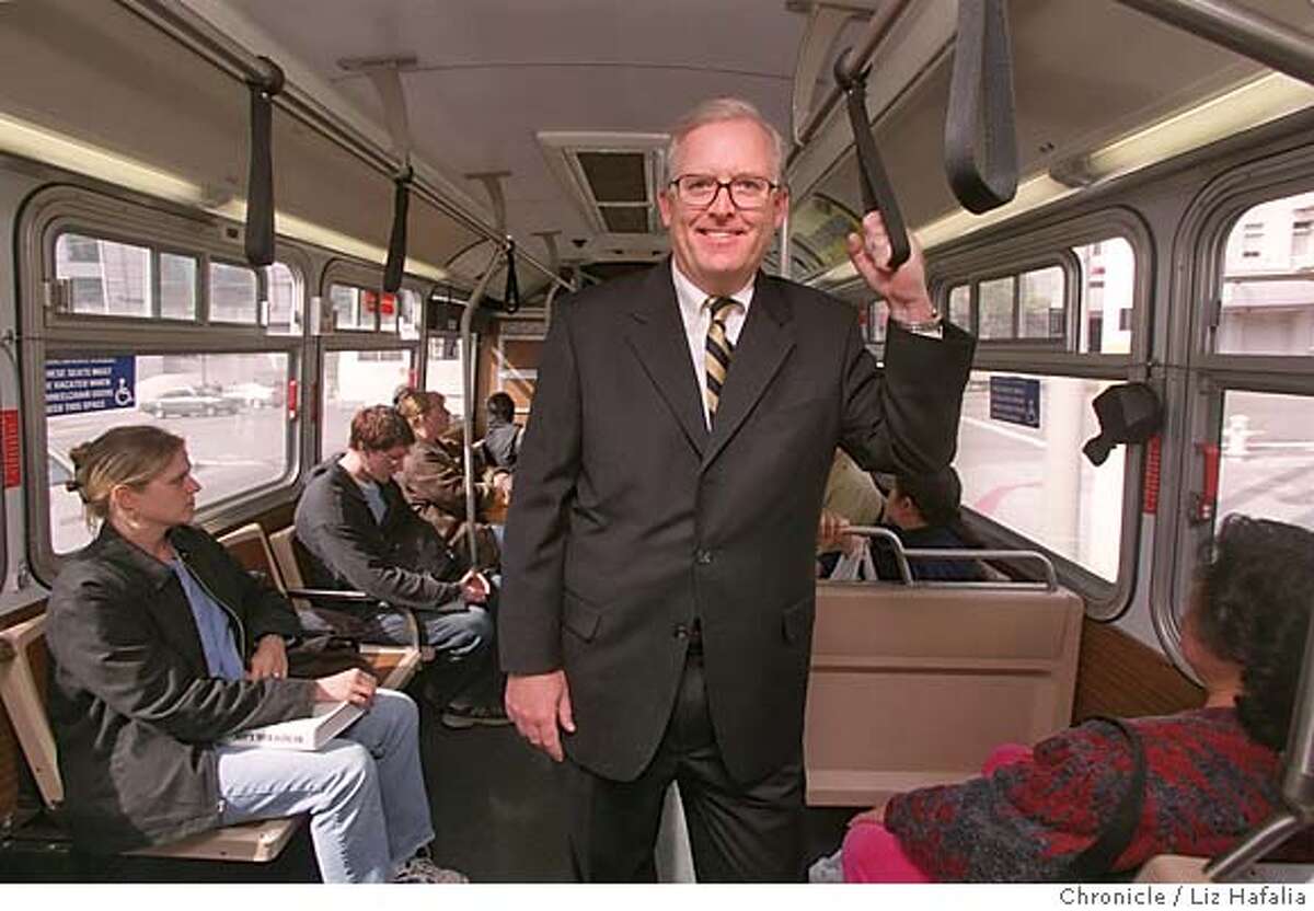 FACETIME12-C-21MAR02-MG-LH--Michael Burns, Muni general manager, uses the Muni to and from work.l (PHOTOGRAPHED BY LIZ HAFALIA/THE SAN FRANCISCO CHRONICLE) CAT