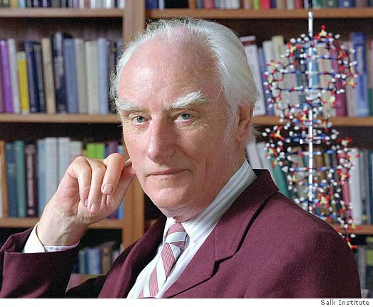 *FILE (NYT16) UNDATED -- July 29, 2004 -- OBIT-CRICK-B&W-2 -- An undated photo of Nobel Prize-winning British scientist Dr. Francis Crick, co-discoverer with Dr. James Watson of the structure of DNA, the genetic blueprint for living things, and the leading molecular biologist of his age, died on Wednesday night in a hospital in San Diego. He was 88. Both, along with and Maurice Wilkins received the Nobel Prize in medicine in 1962. (Salk Institute/The New York Times) *UK AND IRELAND OUT **ONLY FOR USE WITH STORY BY NICHOLAS WADE SLUGGED: OBIT-CRICK-B&W. ALL OTHER USE PROHIBITED. Ran on: 07-30-2004 Francis Crick figured out the double helix in background of picture, with James Watson. Ran on: 07-30-2004 Ran on: 07-30-2004 Francis Crick figured out the double helix (above, in back- ground) with James Watson. Ran on: 07-30-2004 XNYZ, *UK AND IRELAND OUT **ONLY FOR USE WITH STORY BY NICHOLAS WADE SLUGGED: OBIT-CRICK-B&W. ALL OTHER USE PROHIBITED.