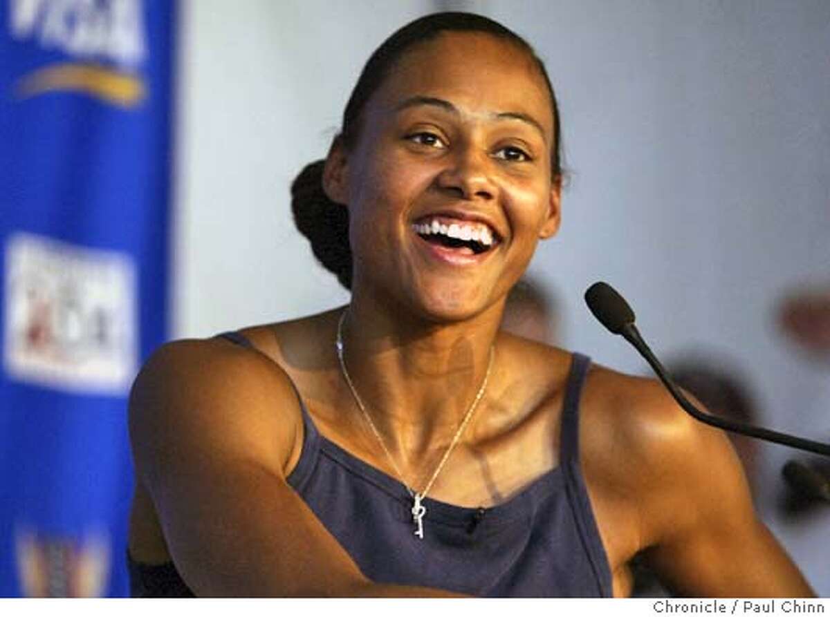 Marion Jones held a news conference after she withdrew from the 200m event and will concentrate on the long jump. Day 7 of competition in the U.S. Track and Field Trials in Sacramento on 7/17/04. PAUL CHINN/The Chronicle