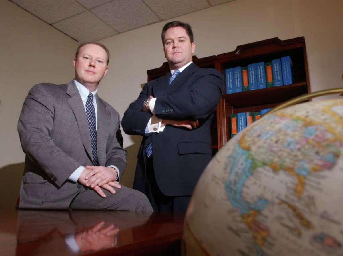 Scott Scanlon, president, and Christopher Hunt, chairman and CEO of the newly established AERIS Media Group, in the office of their former company, Hunt-Scanlon Advisors. The Stamford-based Hunt-Scanlon closed in 2009 and AERIS, based in Greenwich, became fully operational earlier this month.