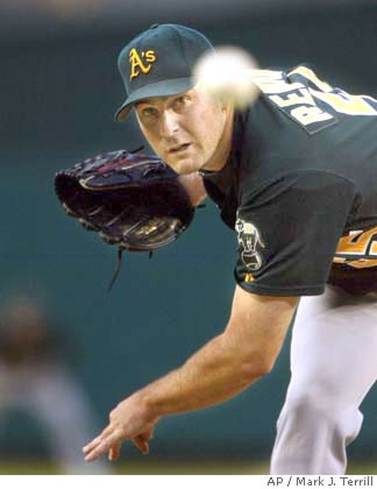 Oakland Athletics pitcher Mark Redman throws to the plate during the first inning against the Anaheim Angels, Wednesday night, June 23, 2004, in Anaheim, Calif. (AP Photo/Mark J. Terrill)
