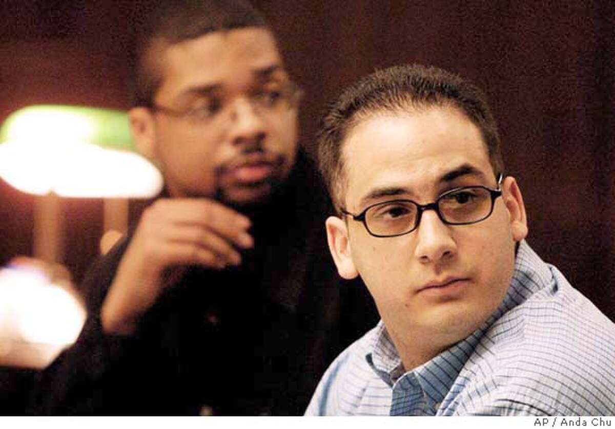 Defendants Michael Magidson, right, and Jose Merel appear in court Monday, March 15, 2004, in Hayward, Calif. Both men are on trial for the murder of Eddie "Gwen" Araujo, a transgender teen who lived as a woman. (AP Photo/Anda Chu, POOL) Defendants Michael Magidson (right) and Jose Merel appear in court for trial in the slaying of a transgender teenager. POOL PHOTO