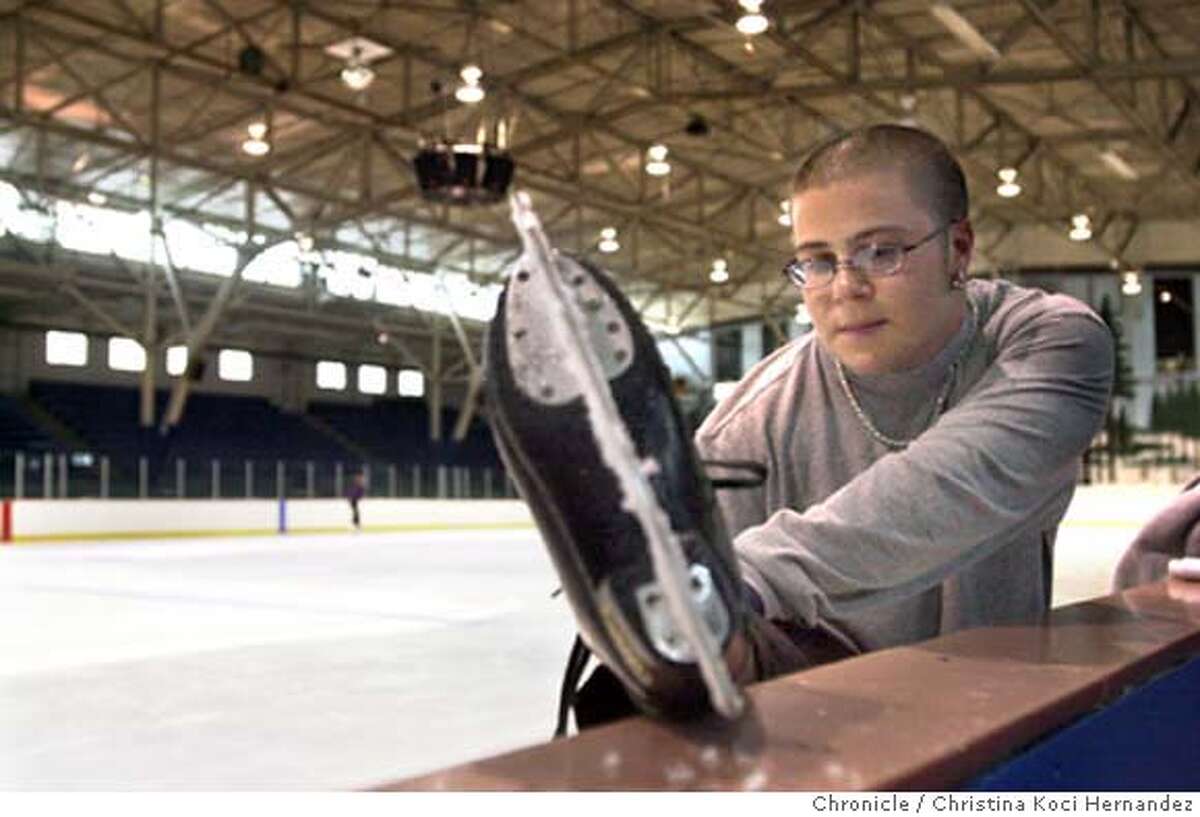 CHRISTINA KOCI HERNANDEZ/CHRONICLE Alyn Libman stretches before he skates at Berkeley's "Iceland." For a story, about the International Olympic Committee's decision to allow transsexuals to compete, we speak to medical experts, Olympic athletes, transgender athletes, supporters and critics. Alyn Libman, who we're photographing, was a very serious figure skater -- when he was a she. Now, the UC Berkeley sophomore identifies as male. A few months ago, the US Figure Skating association gave him permission to skate against other men. We're shooting him skating at Berkeley Iceland.