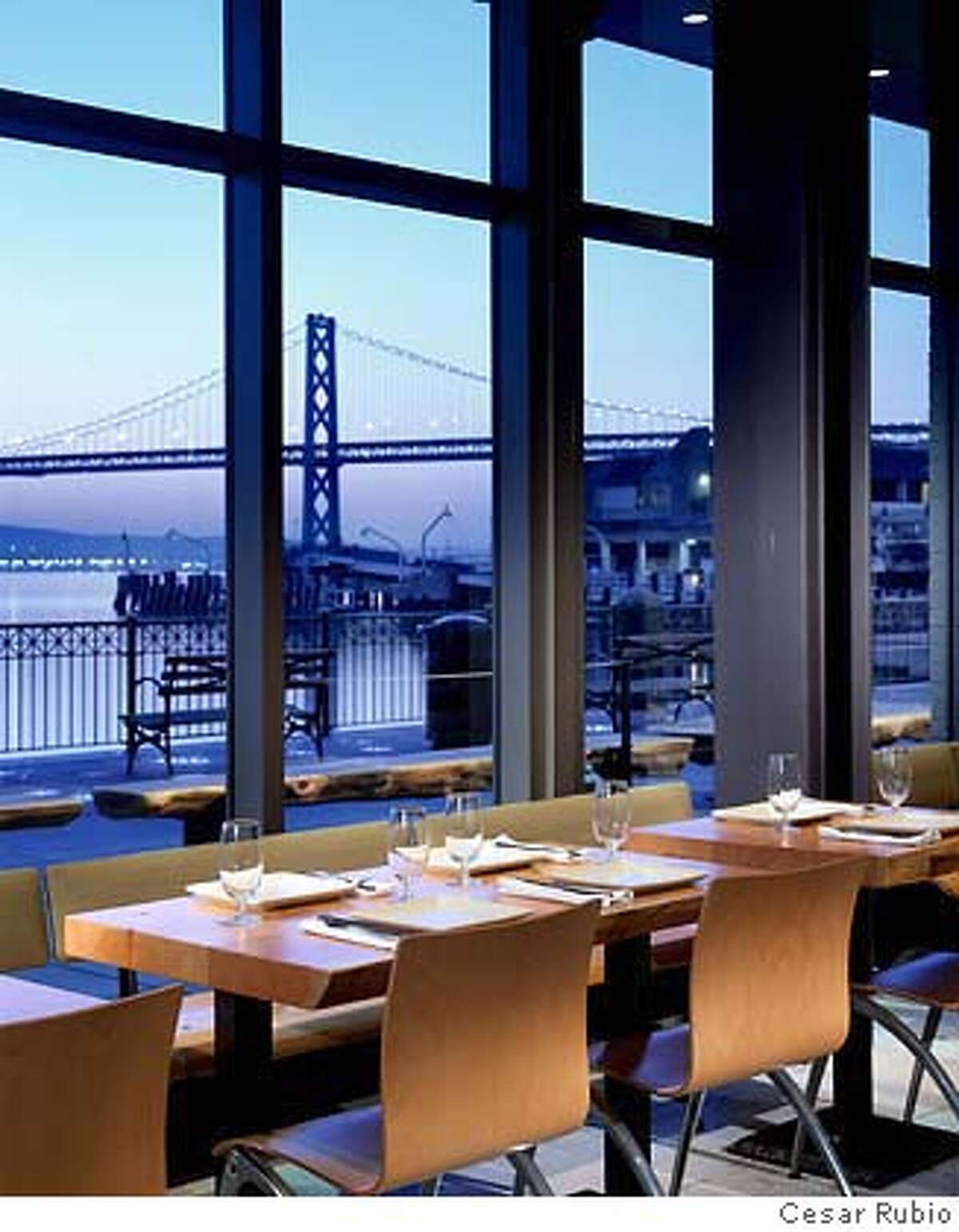 From inside, nearly every table has a view of the bay, boats or the bridge. Photo by Cesar Rubio