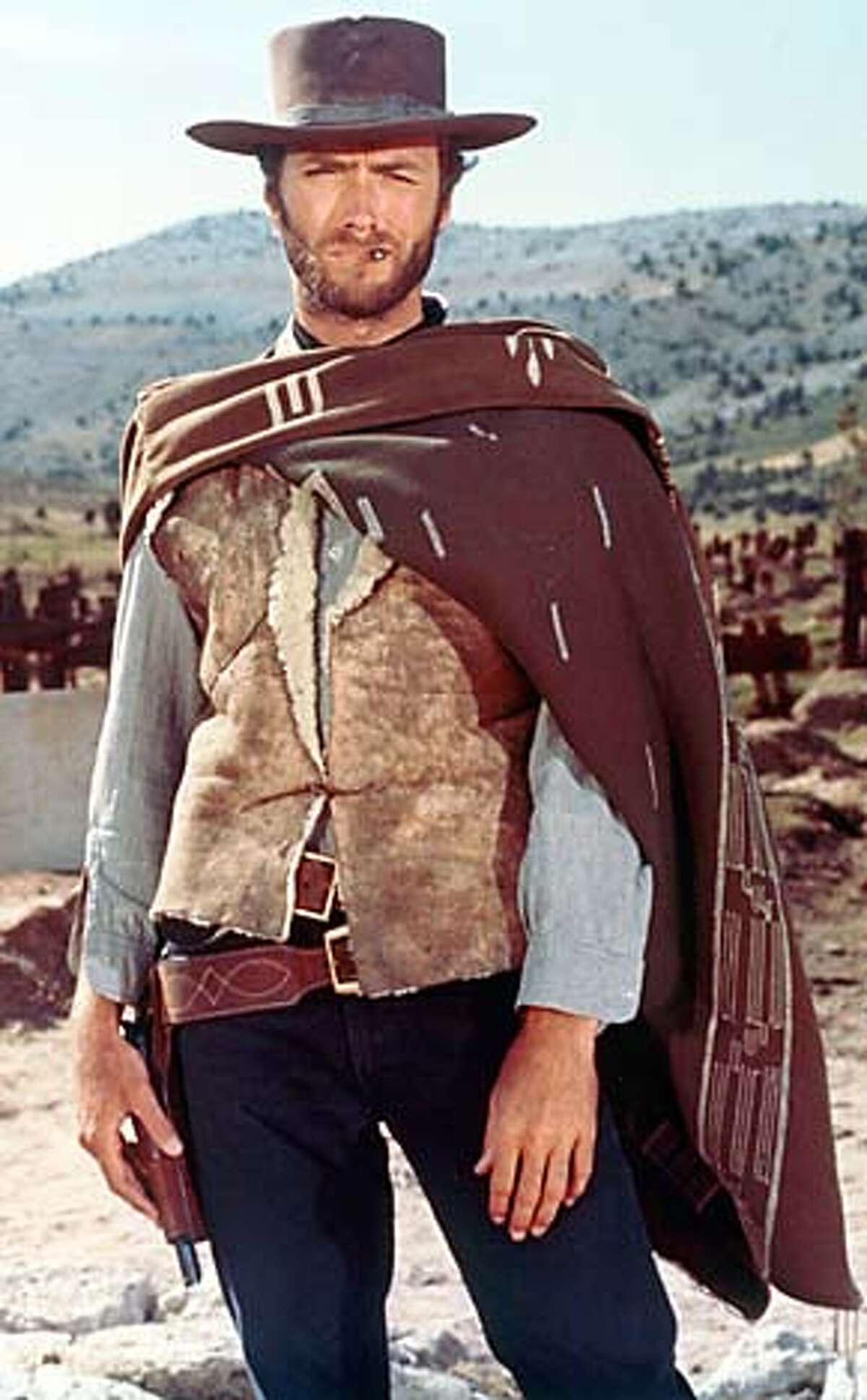(NYT17) UNDATED -- May 21, 2003 -- Adv. for Sunday, May 25 -- GOOD-BAD-UGLY -- It is with vastness and stillness that Sergio Leone's ``The Good, the Bad and the Ugly'' excites an audience, and those qualities are gloriously, thrillingly evident in the newly restored version, 35 years after its initial New York run. Clint Eastwood (the Good) in a restored scene from "The Good, the Bad and the Ugly." (MGM/The New York Times) **ONLY FOR USE WITH STORY BY ELVIS MITCHELL SLUGGED: GOOD-BAD-UGLY. ALL OTHER USE PROHIBITED. Clint Eastwood in The Good, the Bad and the Ugly: cut. XNYZ, HFO, **ONLY FOR USE WITH STORY BY ELVIS MITCHELL SLUGGED: GOOD-BAD-UGLY. ALL OTHER USE PROHIBITED.