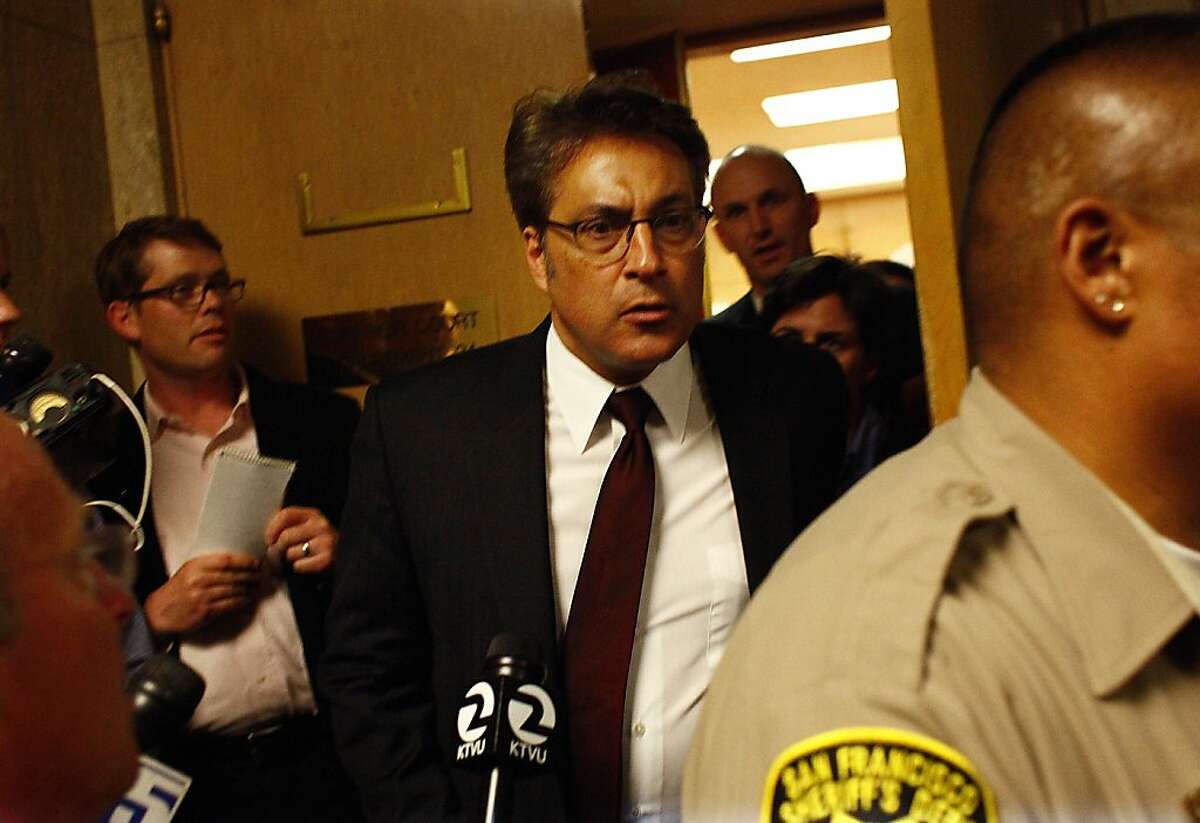 Sheriff Ross Mirkarimi (center) leaves Department 24 at the Hall of Justice on Thursday, January 26, 2012 in San Francisco, Calif.