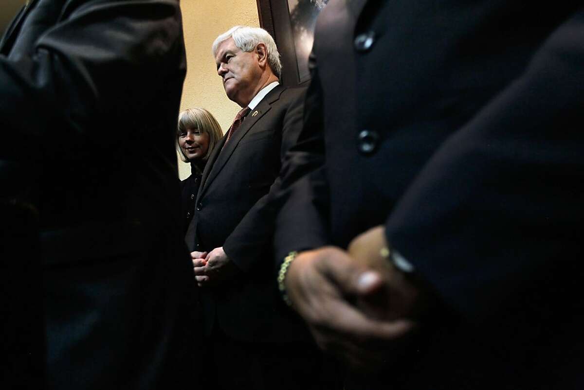 Republican presidential candidate and former Speaker of the House Newt Gingrich (R) waits to speak to the media after being endorsed by the National Hispanic Leadership Network at the Doral Golf Resort and Spa on on January 27, 2012 in Miami, Florida. Gingrich is campaigning ahead of Florida's January 31, primary.
