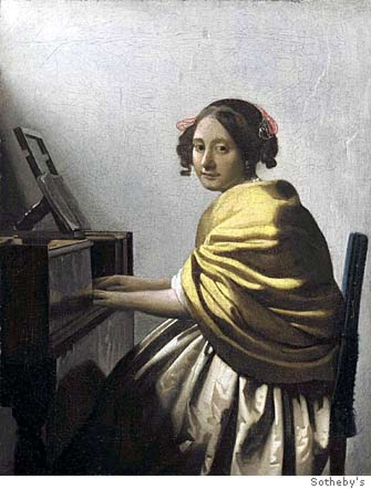 (NYT8) UNDATED -- March 30, 2004 -- VERMEER-AUCTION -- Sotheby's is offering the first Vermeer to go to auction in more than 80 years. For decades this painting, "Young Woman Seated at the Virginal," had been thought by experts to be a fake, but after 10 years of analysis it has been judged to be by the artist. (Sotheby's/The New York Times) *FOR USE ONLY WITH STORY BY CAROL VOGEL -- ALL OTHER USE PROHIBITED XNYZ HFO