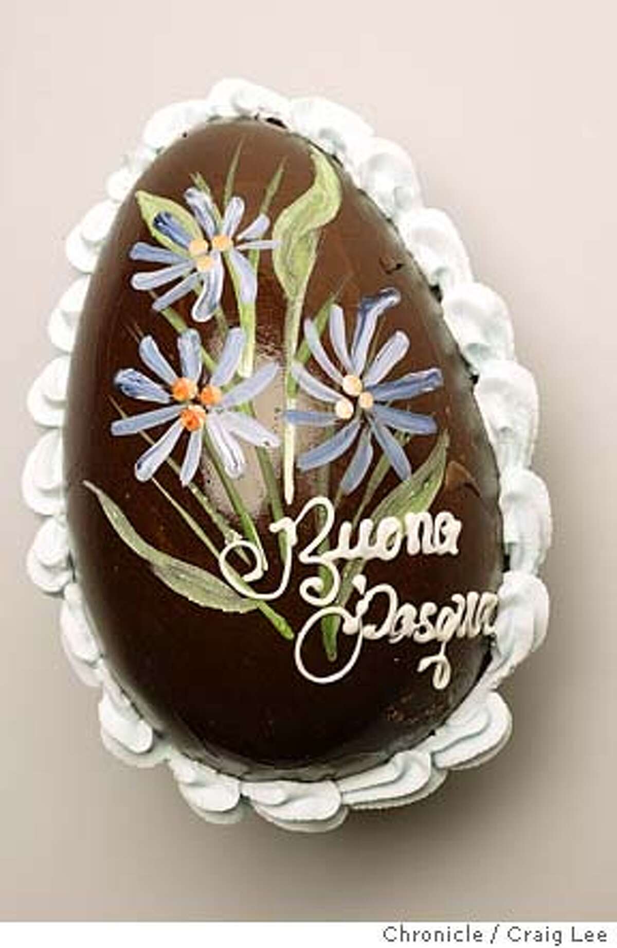 Photo of a chocolate Easter egg from Victoria Pastry Company. What's new column on local chocolate companies that are doing hand-painted chocolate Easter eggs or truffles. Event on 3/18/04 in San Francisco. Craig Lee / The Chronicle