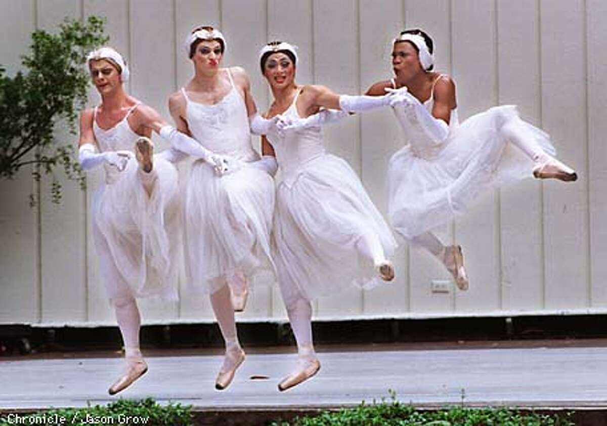 Swans from the ballet corps Les Ballets Trockadero de Monte Carlo, danced Le Lac Des Cygnes (Swan Lake, Act II)on stage at their Stern Grove debut Sunday to the delight of the picnicing crowds.