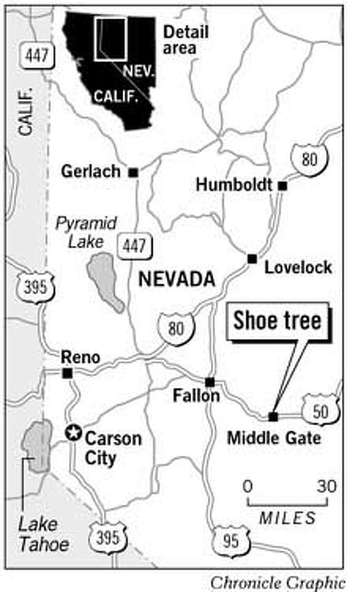 Central Nevada's Shoe Tree. Chronicle Graphic