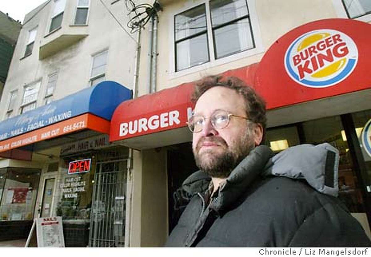 Harry Pariser, who lives in the building on the left, next to Burger King, says that the owners of the restaurant got special treatment at the building department, and he did not get the proper notice about the restaurant moving in on 9th ave in the inner sunset area of San Francisco. Liz Mangelsdorf/ The Chronicle