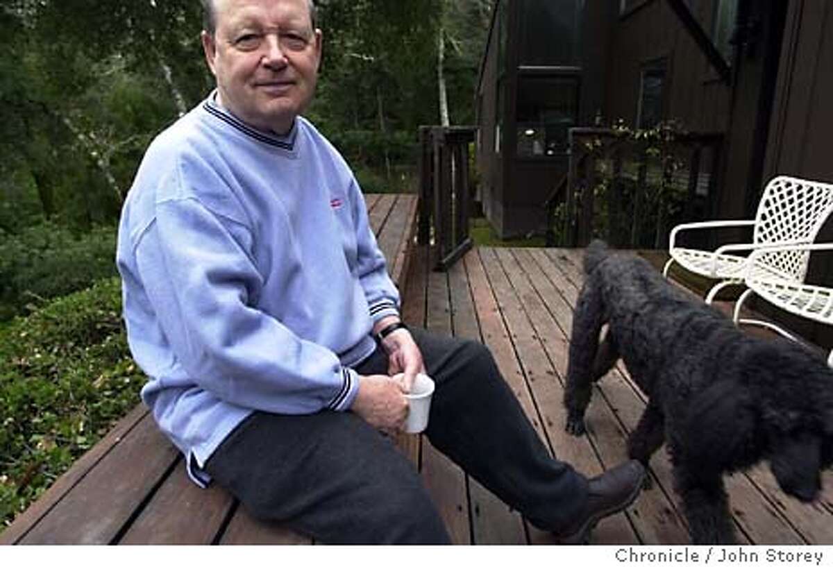 Bob on his deck with his dog Max. Retired computer scientist Bob Taylor at his home in Woodside. John Storey/The Chronicle