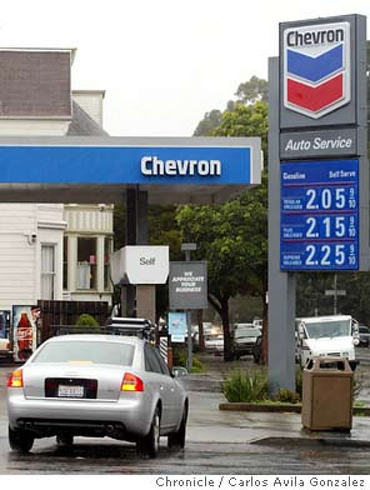 A customer pulls into the Chevron gas station at Fell Street and Masonic in San Francisco, Ca., on Tuesday, February 17, 2004, as gas prices have risen in the past few days. Photo taken on 02/17/04, in San Francisco, Ca. Photo by Carlos Avila Gonzalez/The San Francisco Chronicle
