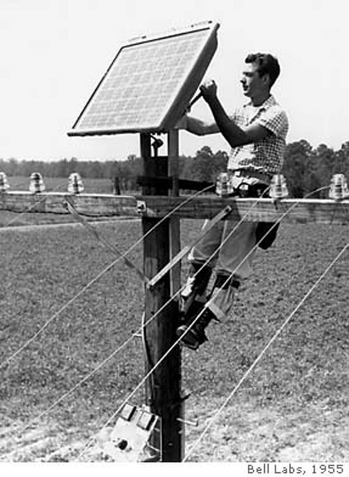 / for: Business The original Bell Solar Battery being used in an early test in 1955 in Americus, Ga., near Atlanta. Bell Labs applied this breakthrough technology to provide remote power for improving telephone service. Solar Cells continue to be used today as a green source of energy and for providing electricity to remote locations.