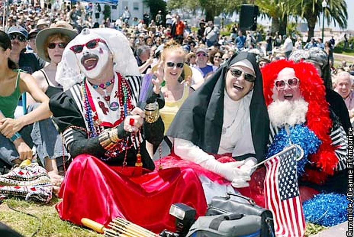 The Sisters of Perpetual Indulgence were among the crowd enjoying the San Francisco Mime Troupe's summer show at Dolores Park, "Mr. Smith Goes to Obskuristan." CHRONICLE PHOTO BY DEANNE FITZMAURICE