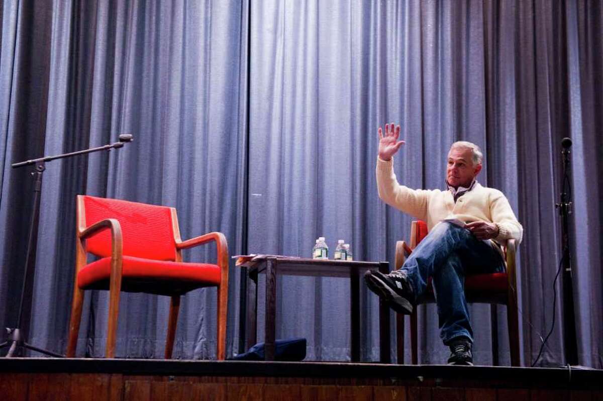 Boston Red Sox Manager Bobby Valentine at his alma mater Rippowam High School in Stamford, Conn., January 29, 2012. Valentine talked baseball with broadcaster Ed Randall in a fundraising event for Randall's charity "Fans for the Cure" aimed at fighting prostate cancer with early detection.