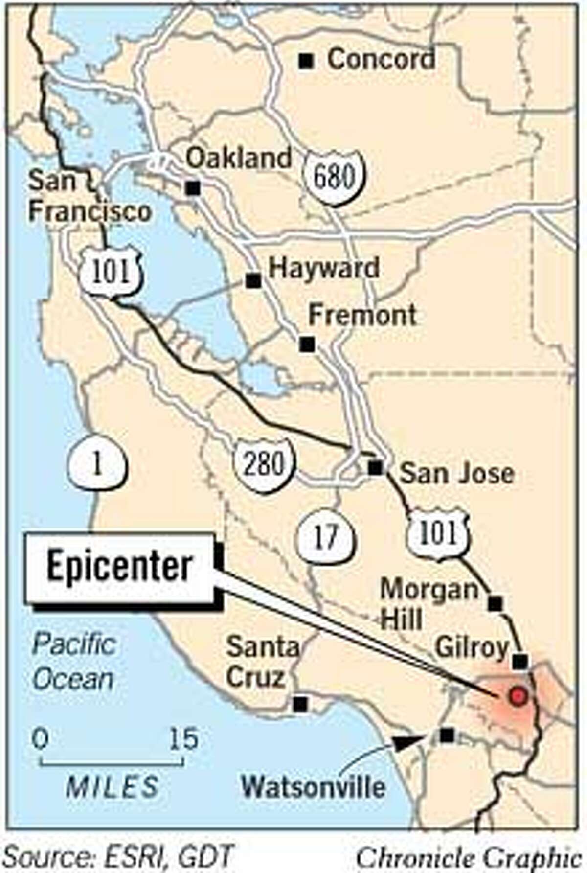 Gilroy Quake Epicenter. Chronicle Graphic