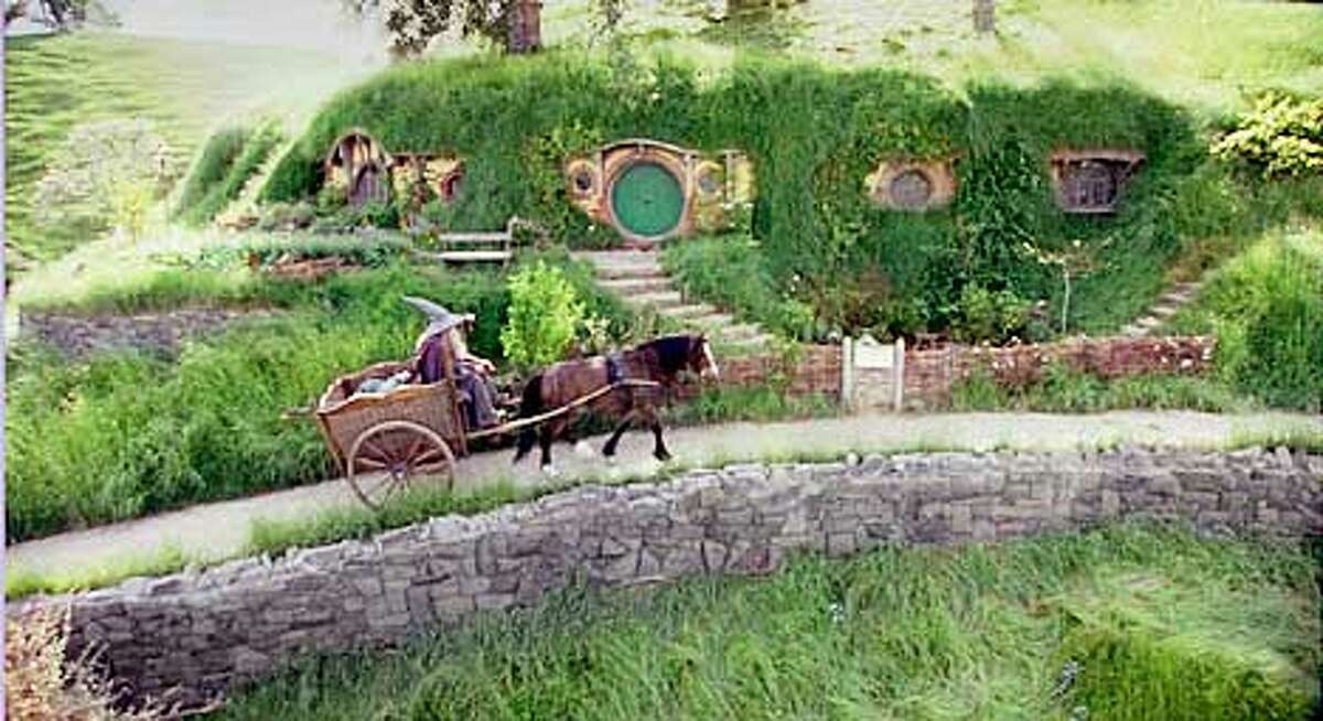 A hobbit's house (they live comfortably underground) in the Middle-earth compellingly re-created in "The Fellowship of the Ring"