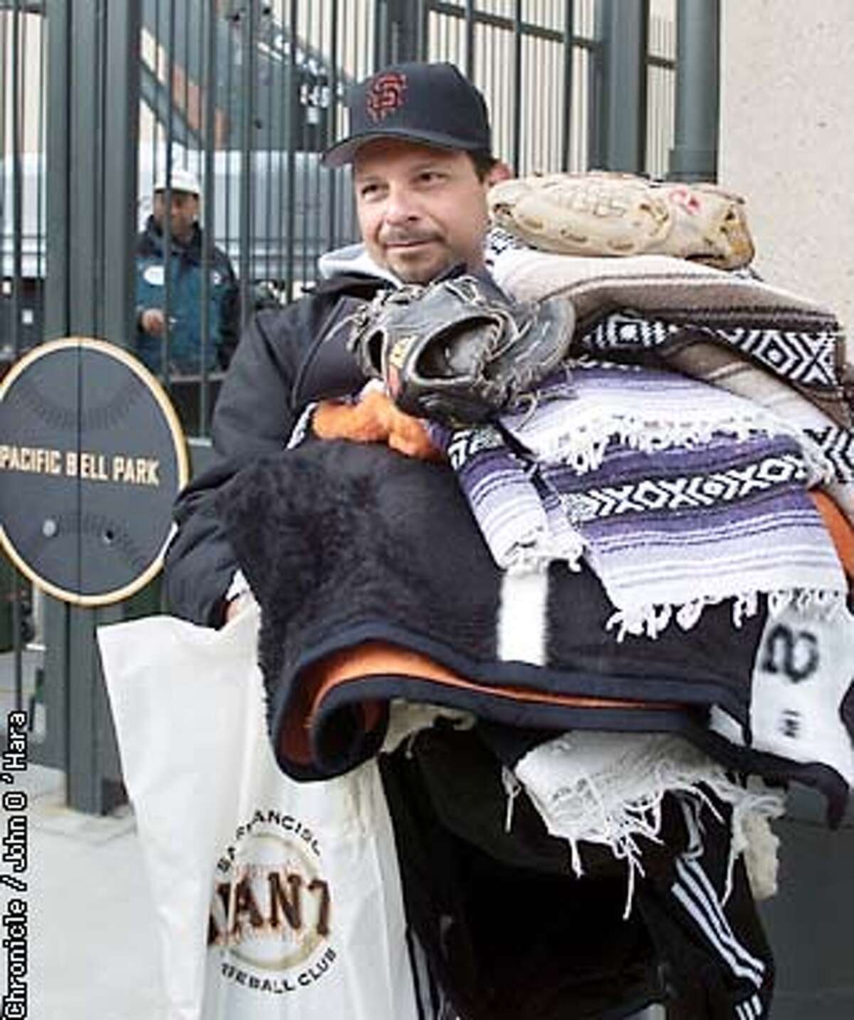 Pac Bel Park, San Francisco It's May and Tom Hernandez of Windsor knew enough to bring plenty of warm stuff to the windy city kfor his second ball game of the year photo/John O'Hara