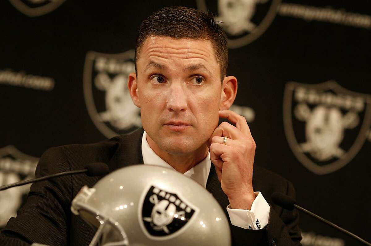 Raiders head coach Dennis Allen listened to a question from fans. The Oakland Raiders introduced their new head coach, Dennis Allen at their training facility in Alameda, Calif. Monday January 30, 2012.