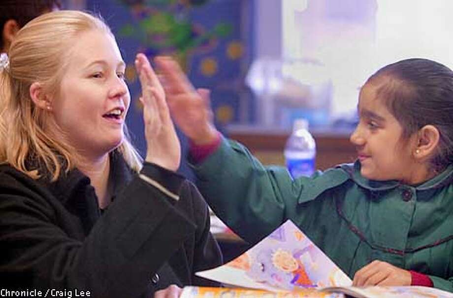 Seeing A Brighter Future Teaching First Graders Helps Kristin Photo Of Kristin Tabrah Doing The Hi Five With Meghna Sonie 7