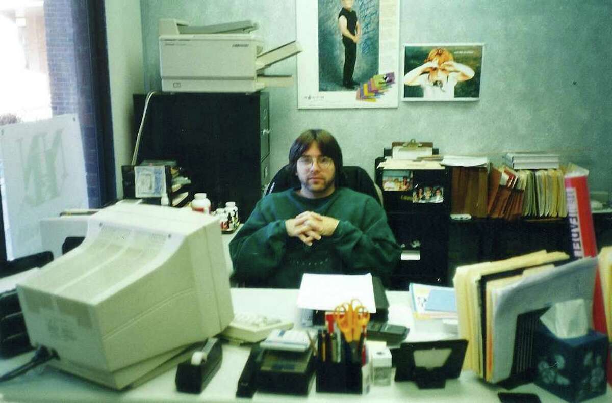 Keith Raniere in the mid-1990s in his office at National Health Network at the former Rome Plaza, Route 9, Clifton Park. (TheFallofNXIVM.com).