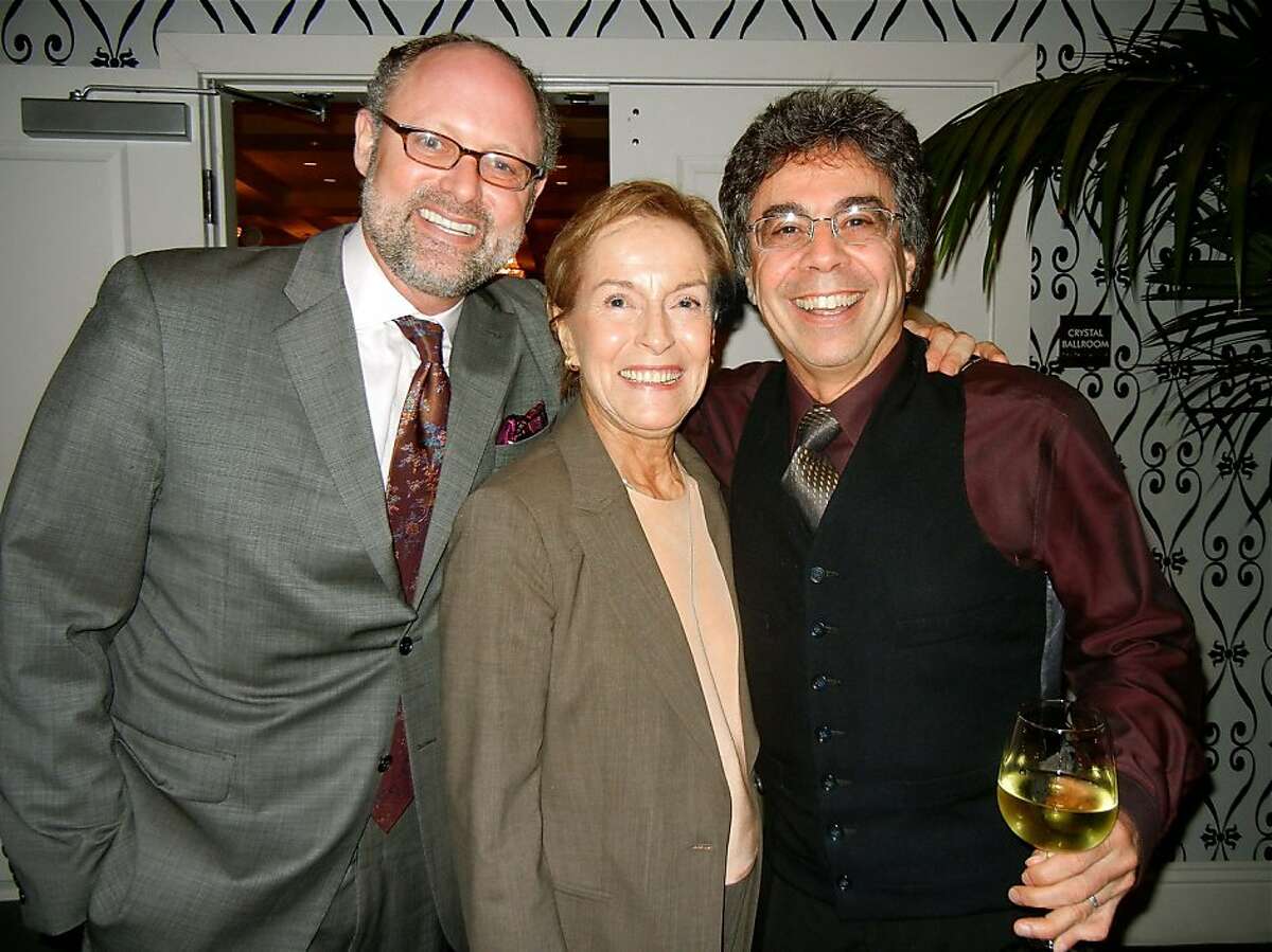CalShakes Artistic Director Jonathan Moscone (at left) with his mom, Gina Moscone, and Berkeley Rep Artistic Director Tony Taccone at the Bay premiere of Ghost Light. Jan 2012. By Catherine Bigelow.