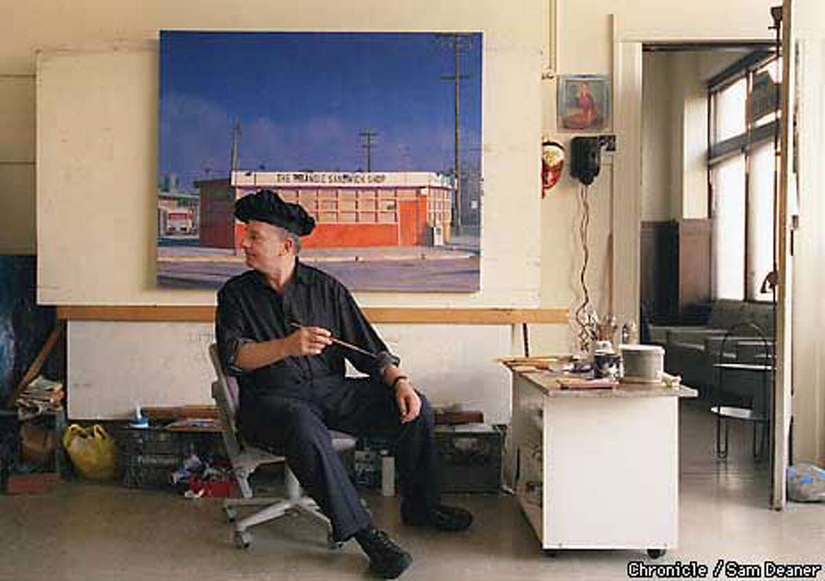 Artist Richard Perri, in his S.F. studio, was about to work on his oil painting, ``The Triangle Sandwich Shop.'' Chronicle Photo by Sam Deaner